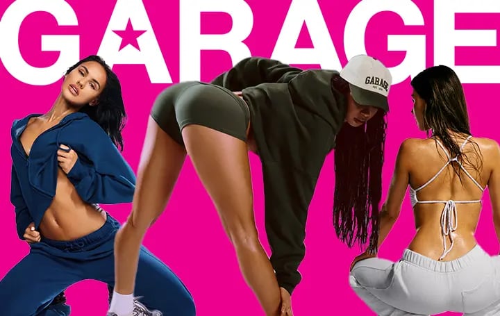 Models are posing in front of the GARAGE logo.