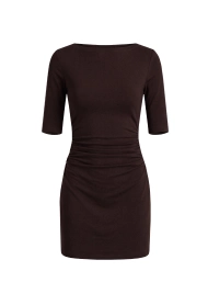 Brown 3/4 sleeve mini dress.