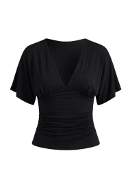 Black flutter sleeve top.