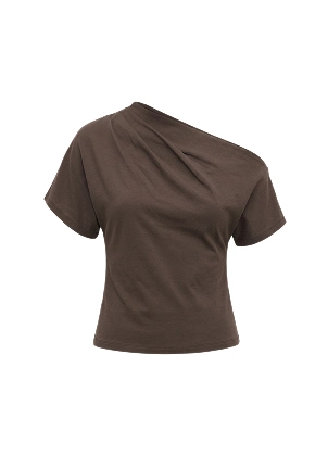 Brown off shoulder T shirt.