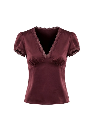 Burgundy lace trim blouse.