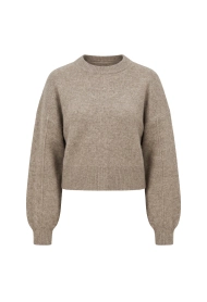 Beige crewneck sweater.