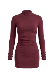 Robe t-shirt bourgogne à taille froncée.
