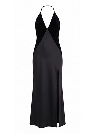 Black plunge velvet maxi dress.