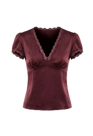Burgundy lace trim blouse.