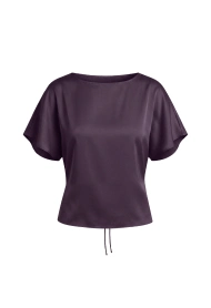 Purple satin blouse.
