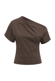 Brown off shoulder T shirt.